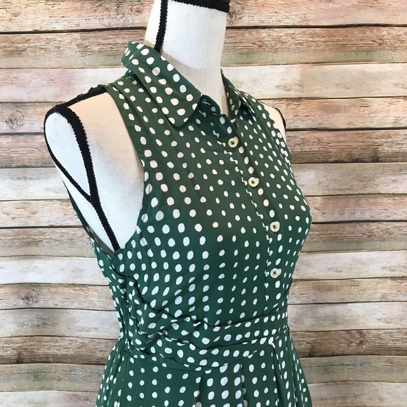 Anthropologie 11 1 Tylho Size XS Brynn Green Polka Dot Fit Flare Shirtdress - Picture 6 of 11